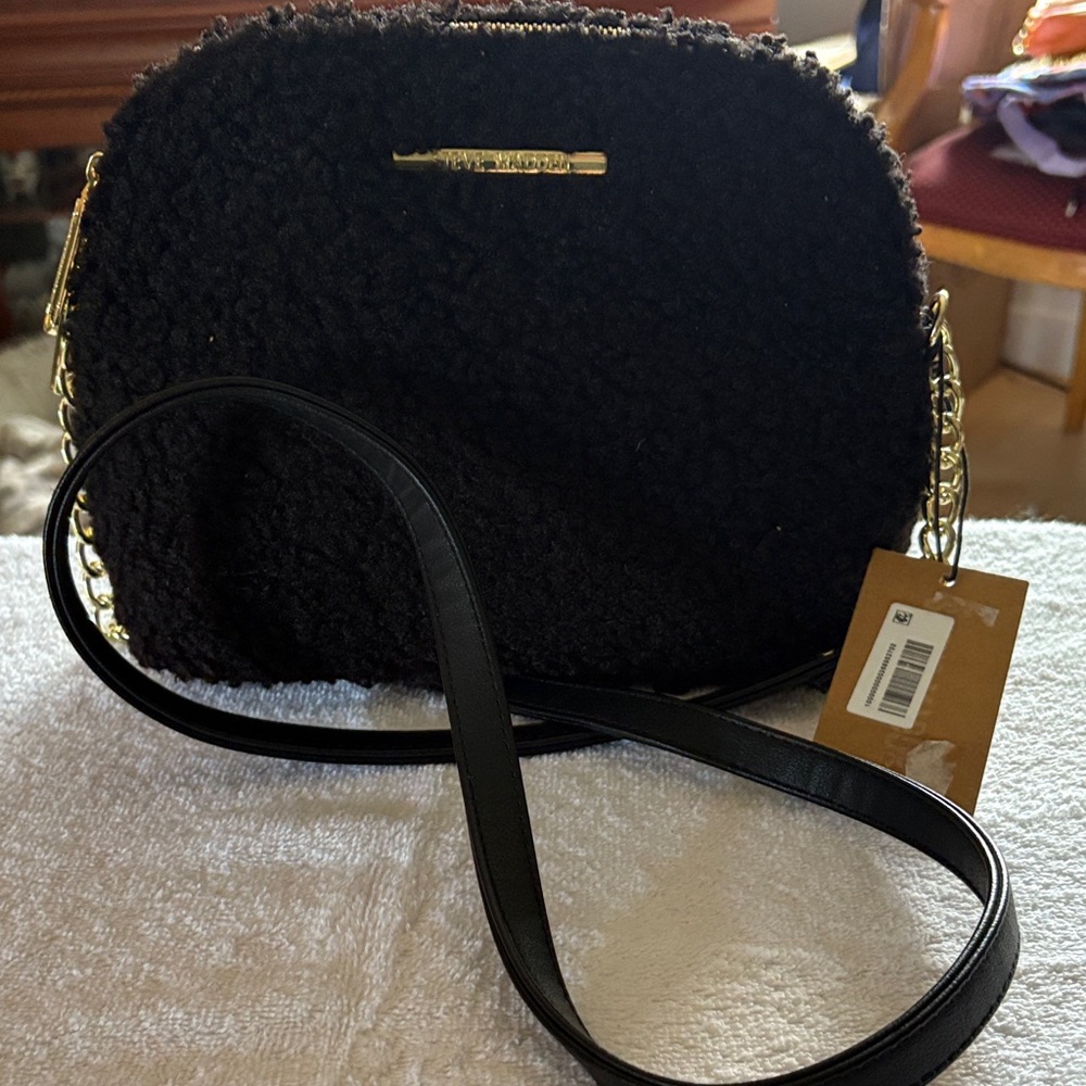 NWT SEE STEVE MADDEN Black Fuzzy Crossbody Bag